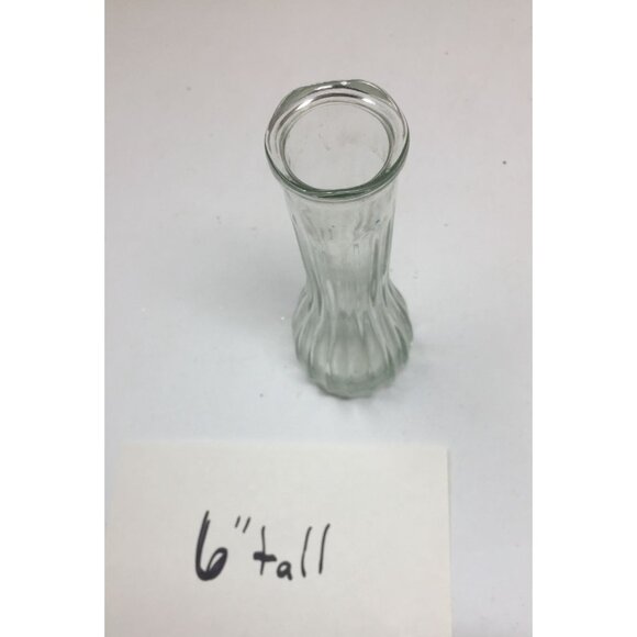 Short 6'' tall Ribbed Clear Glass Bud Vase - Picture 9 of 9